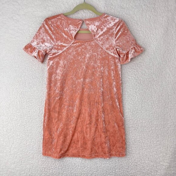 Roxy Peach Crushed Velvet Dress Youth Girls Short Flutter Sleeves Size Large - Picture 14 of 16